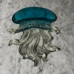 Blue and Clear Glass Jellyfish Sculpture wall hanger resin